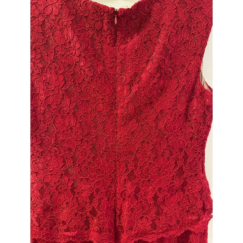 Lauren Ralph Lauren Evening Dress Red Lace Maxi Sz 14 Sleeveless Wedding Guest - Picture 6 of 15